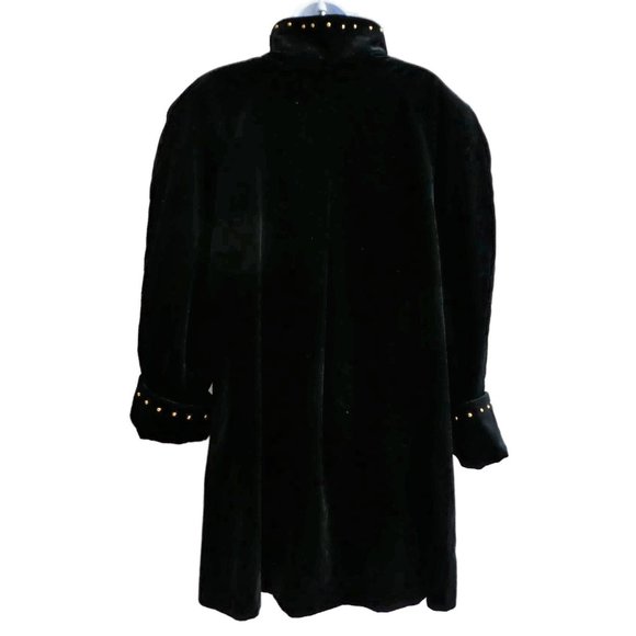 Vintage Komitor Black Velvet Swing Coat Gold Hardware Lined USA Union 18 20 Plus - Picture 3 of 12